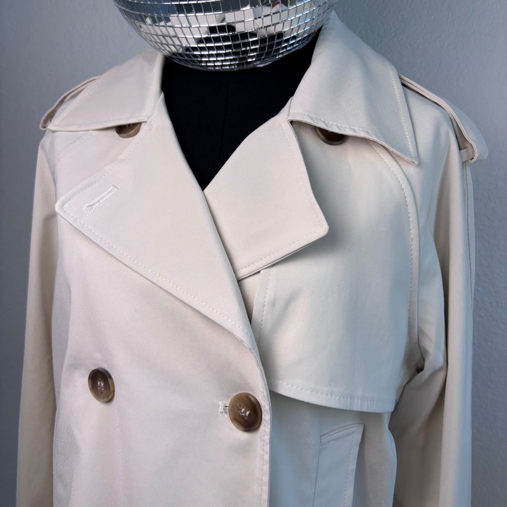 ATTENTIF PARIS Cropped Double Breasted Trench Jacket Beige, Size M, Cotton Blend - Picture 12 of 16